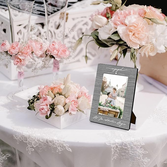 Wedding 4x6 Picture Frame, Engagement Gifts for Couples Photo Frame, Best Newly Engaged Gifts for Bride Groom Women Men, Wedding Engaged Picture Photo Frames for Desk Decor
