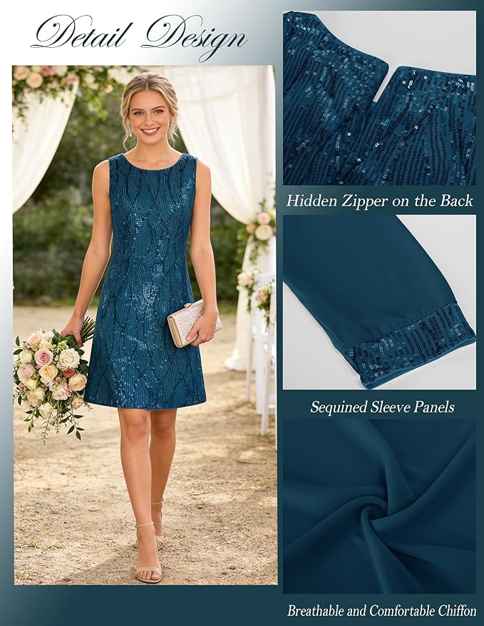 GRACE KARIN Women's Sequin Dress - Wedding Guest & Mother of The Bride Formal Dress - Two Piece Knee Length