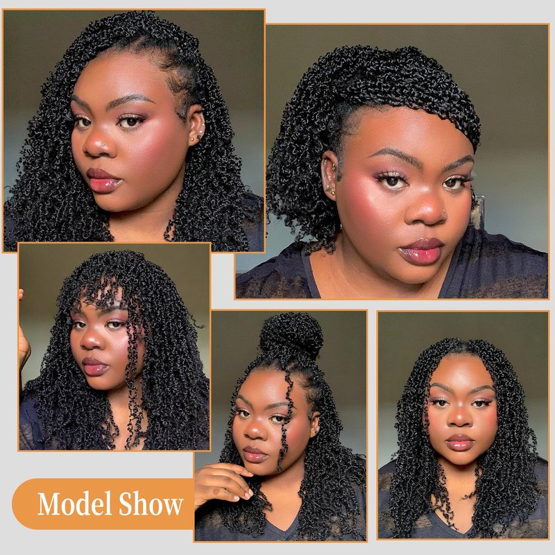 14 Inch Pre-Looped Yanky Twist Crochet Hair, 30 Strands/Pc, Mini Passion Twists, Senegalese Braiding Hair (Natural Black, 8 Pcs/Pack)