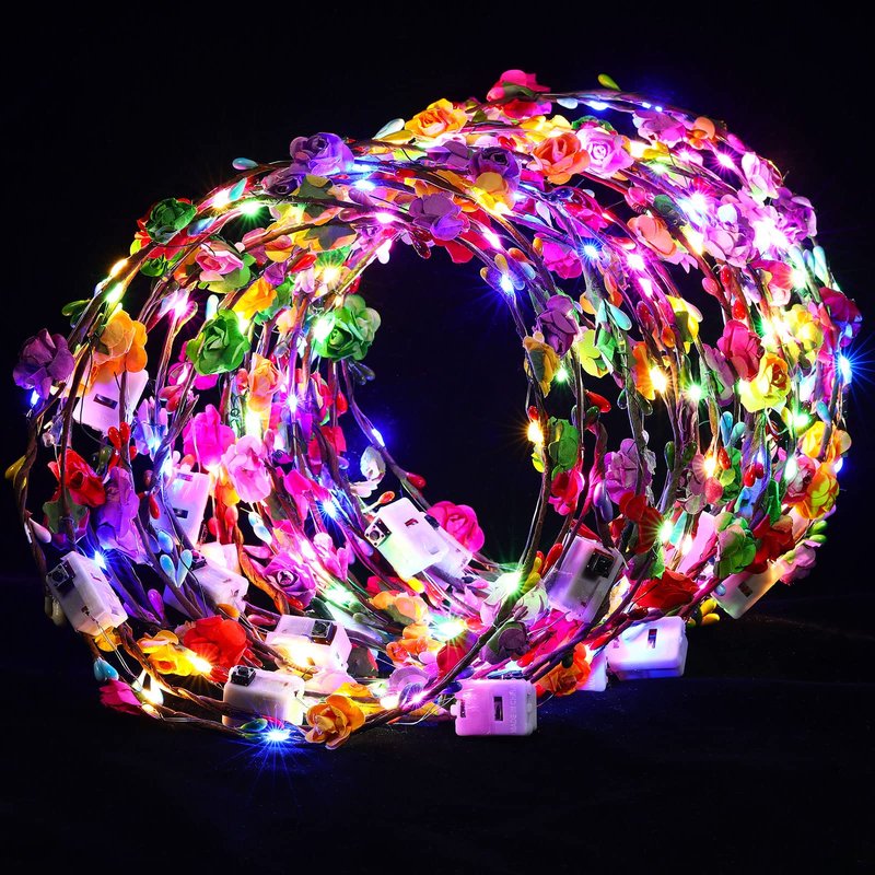 Syhood 40 Pcs LED Flower Headband, Light up Flower Crown Garland Headdress Floral Headpiece for Women Hair Accessories Bridal Shower Mother's Day Holiday Birthday Wedding Party(Plum Blossom Style)