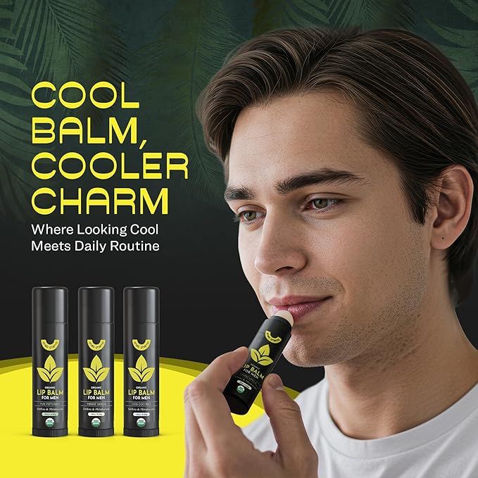 Lip Balm for Men - USDA Organic Certified Chapstick for Men - All Natural Ingredients - Contains Vitamin E and Beeswax - Peppermint, Coconut & Vanilla - MADE IN THE USA (6 pack)