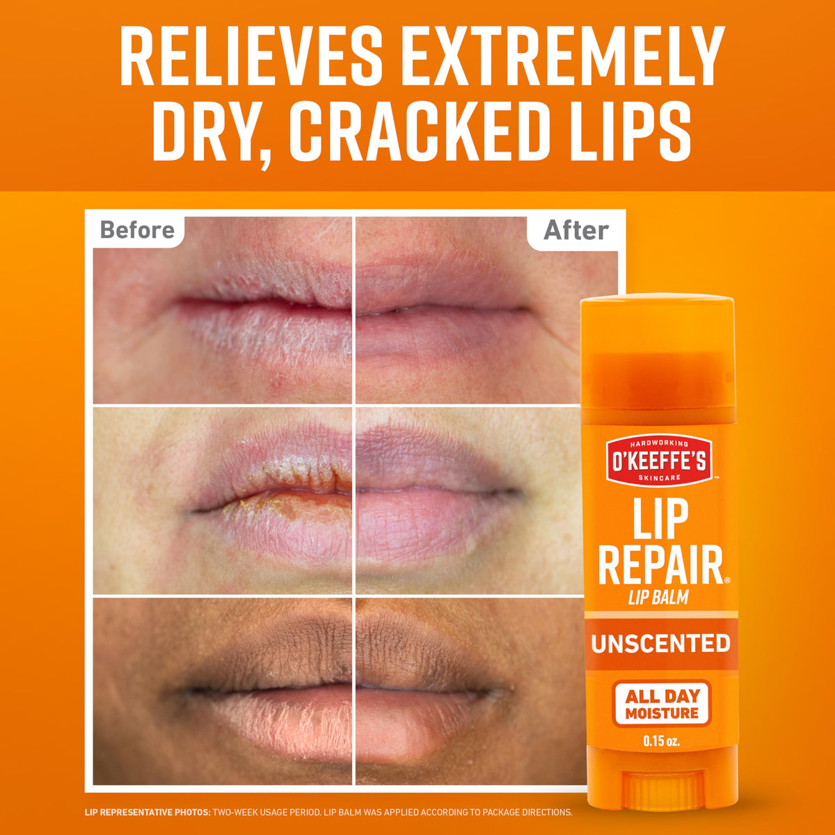 O'Keeffe's Lip Repair Unscented Lip Balm for Dry, Cracked Lips - Stick (6 Pack) - Moisturizer for Very Dry Lips