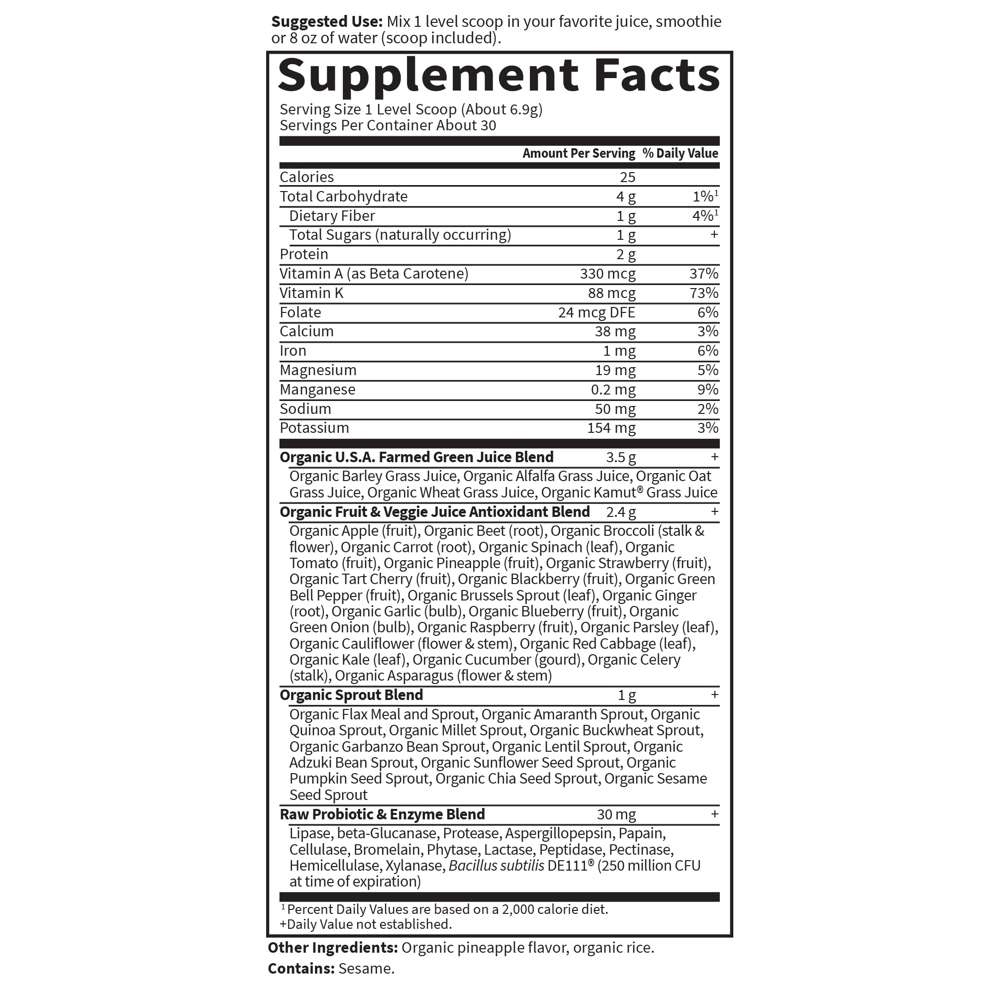 Garden of Life Raw Organic Perfect Food Green Superfood Juiced Greens Powder - Original Stevia-Free, 30 Servings, Non-GMO, Gluten Free Whole Food Dietary Supplement, Alkalize, Detoxify, Energize