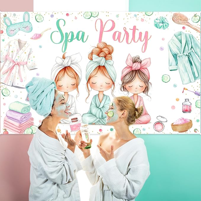 Avezano Spa Party Banner Spa Theme Birthday Party Decoration for Girls Women Spa Day Makeup Slumber Pajama Sleepover Birthday Party Decoration Banner (6x3.6ft)
