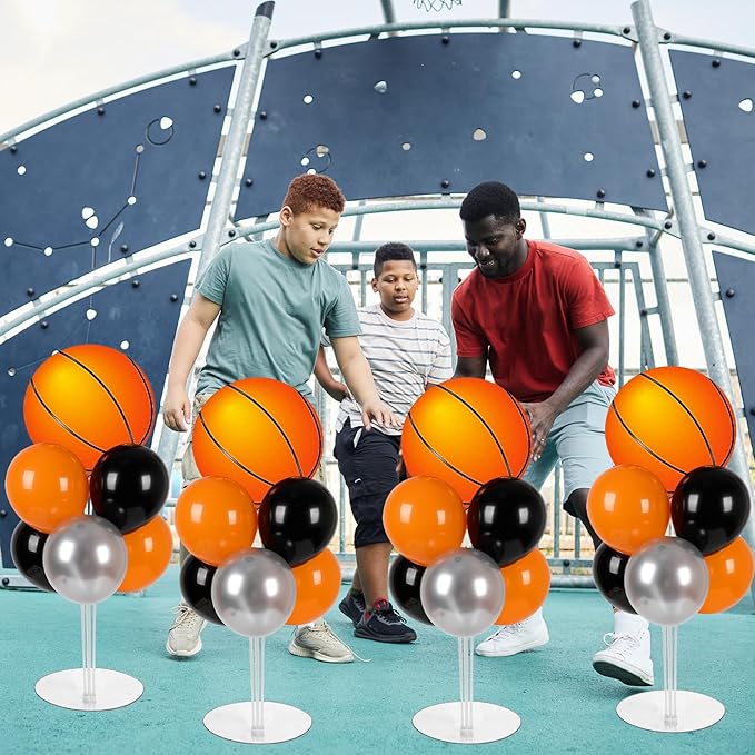 4 Sets Basketball Party Balloons Stand Kit with Basketball Foil Balloons Sport Theme Party Ball Balloon Centerpiece for Tables for Sports Themed Birthday Baby Shower Decoration