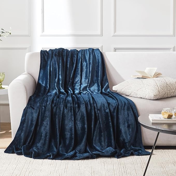 Hansleep Fleece King Size Blanket for Bed Navy, Super Soft Flannel Fuzzy King Size Plush Cozy Blanket for All Seasons, Navy, King 90x108 Inches