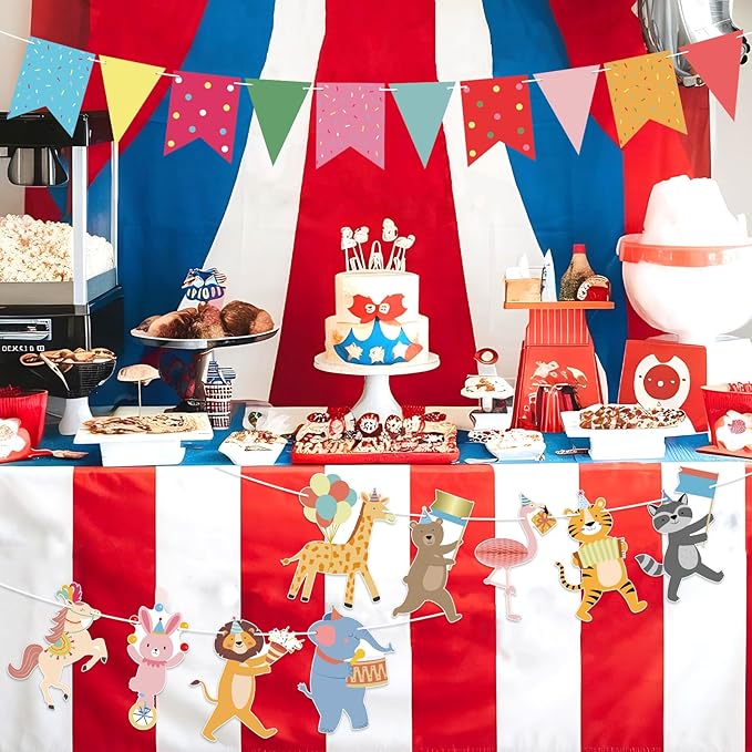 Hooqict Animal Party Banner with Colorful Pennant Banner Flag Animal Parade Birthday Decorations Happy Birthday Garland for Kids Girls Boys Zoo Carnival Circus Party Decorations Supplies