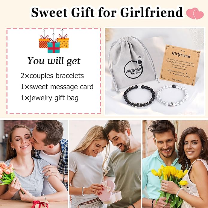 UNGENT THEM Matching Couple Ring Bracelets for Boyfriend Girlfriend Husband Wife Valentines Anniversary Birthday Engagement Gifts