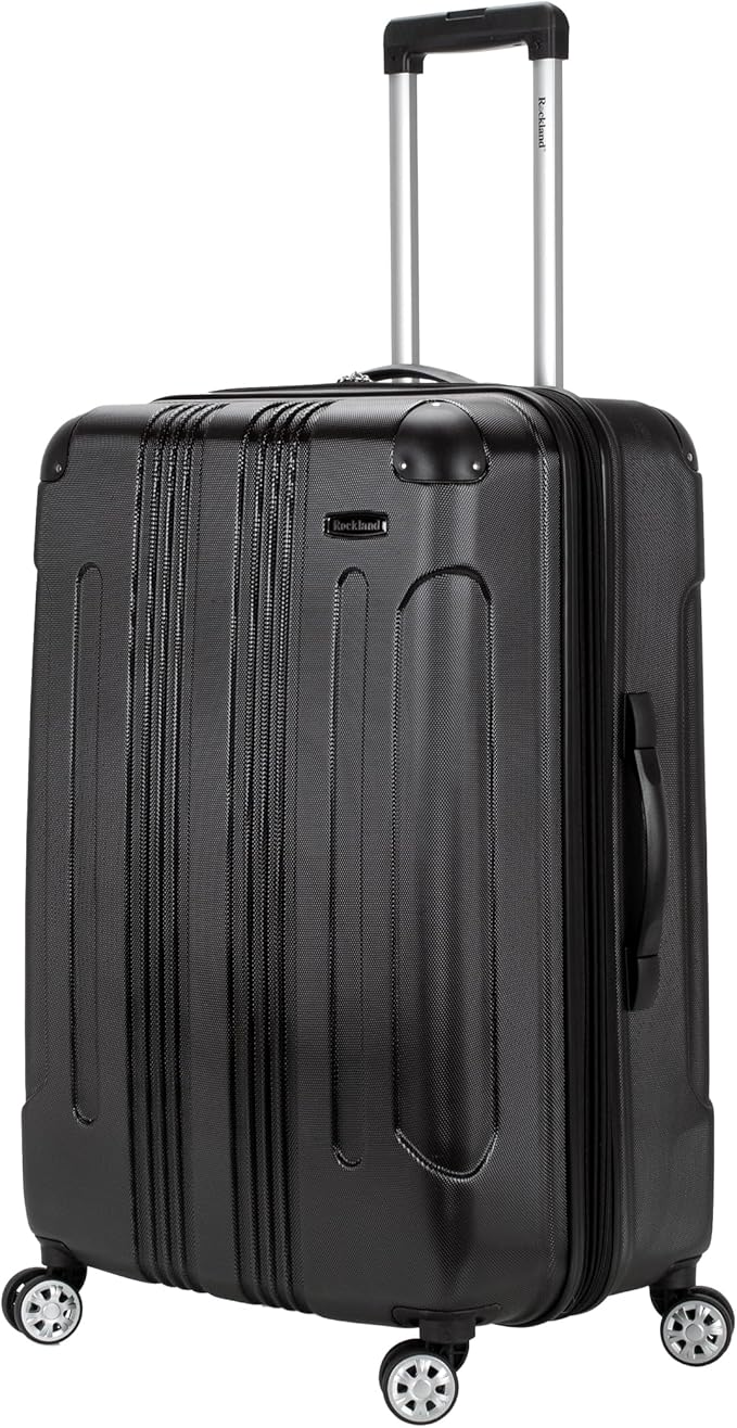 Rockland London Hardside Expandable Spinner Wheel Luggage, Checked Large 28", Black