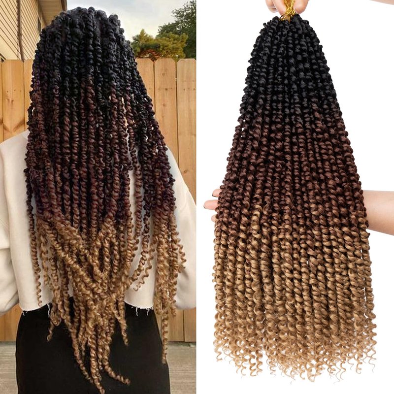 Leeven 22 Inch Pre-twisted Passion Twist Crochet Hair 3 Tones 8 Packs Ombre Brown Bohemian Crochet Passion Braids Hair for Passion Twist Braiding Hair With Curly Ends 96 Strands (1B/30/27#)
