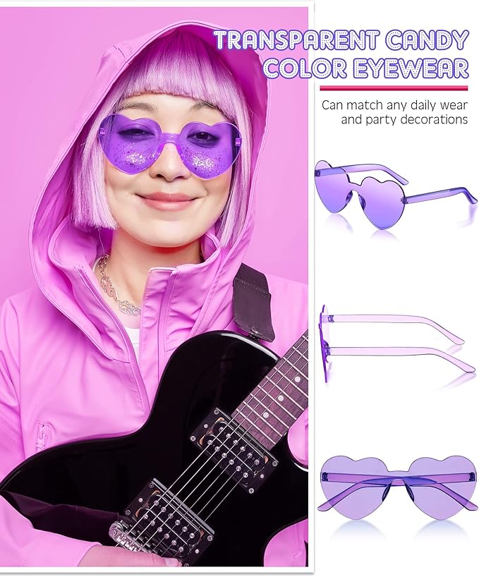 Frienda 20 Pairs Heart Shaped Sunglasses Rimless Candy Color Glasses for Women Men Party Favor