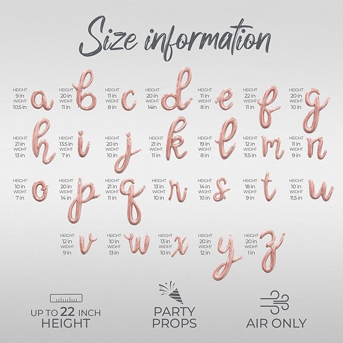 Cursive Script Letter Balloons - TWO 16" Inch Alphabet Letters Foil Mylar Balloon 2nd Birthday Party Banner (Rose Gold)