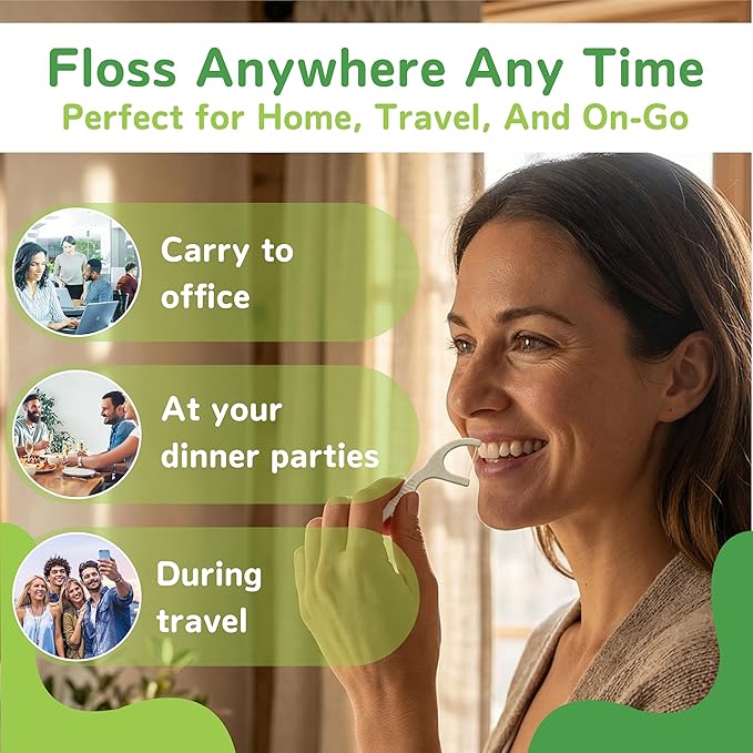 Biodegradable Floss Picks with Corn Straw Handle, Strong No-Shred UHMWPE Floss for Tight Teeth & Gum Care, Strong Anti-Shred Thread for Tight Gaps, Light Mint-Flavored Dental Picks (200 Picks)