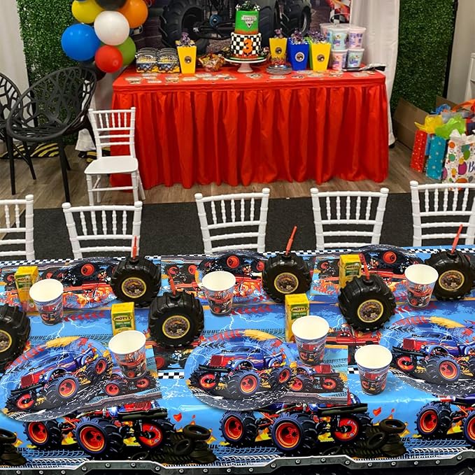 Monster Trucks Birthday Decorations - Monster Trucks Party Supplies including Plates, Cups, Napkins, Tablecloths for Boys - Serves 20 (6-20)