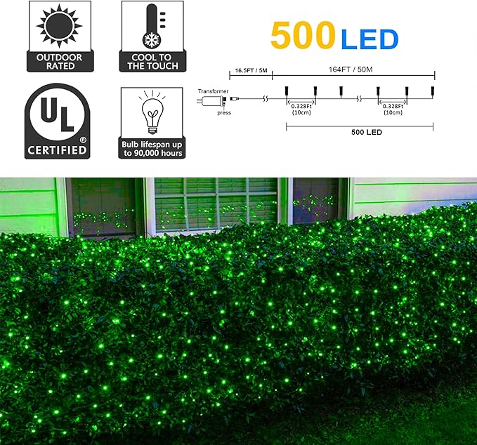 164Ft 500 LED Green St. Patrick's Day Lights, Waterproof 8 Twinkle with Memory Functions Green String Lights for Indoor Outdoor Tree Garden St. Patrick's Day Decoration