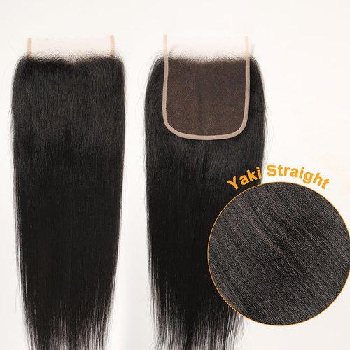 BEEOS Yaki Straight 5x5 SKINLIKE Real HD Lace Closure, Pre-Plucked Bleached Knots 0.10mm Ultra-thin Invisible HD Lace Human Hair 14 Inch