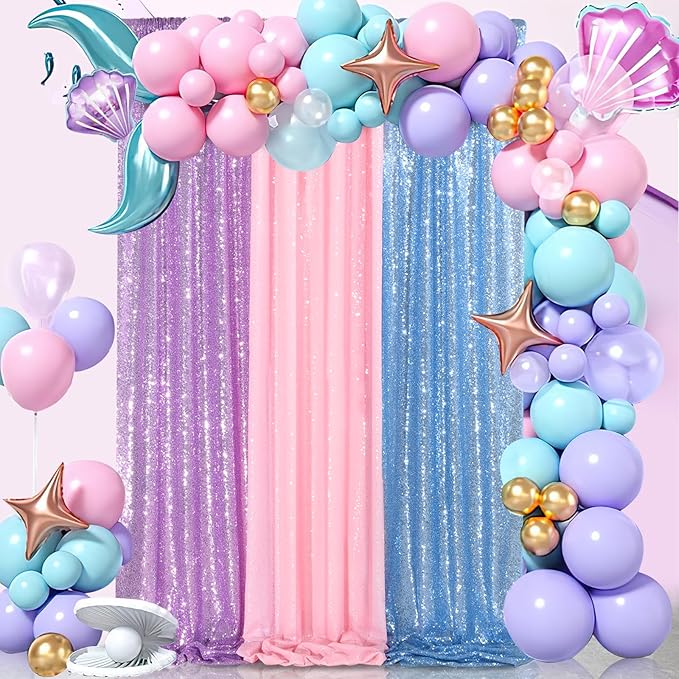 Birthday Backdrop Curtain Baby Blue Sequin Backdrop Drapes 6x8FT Shimmer Photo Wall Back Drop Cloth for Party Photography Background