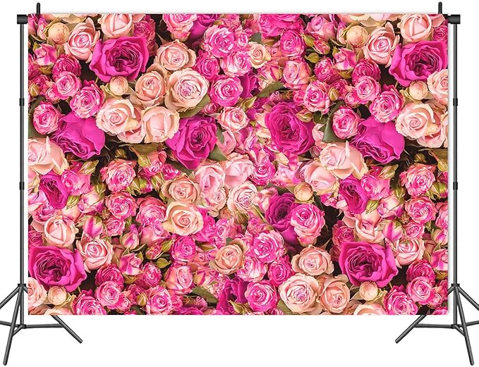 7x5FT Pink Red Rose Floral Wall Backdrop Flowers Photography Background Mothers Day Valentine's Day Backdrop Girls Birthday Party Baby Shower Wedding Decoration Banner