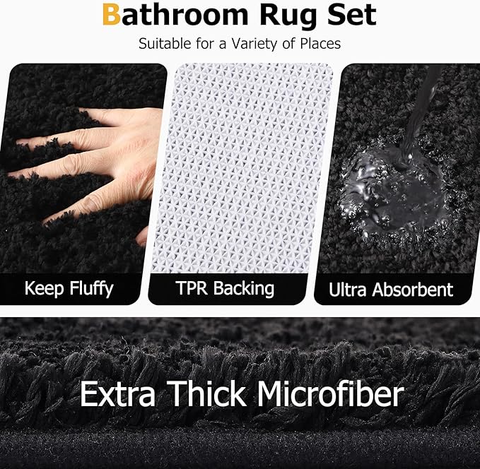 Bathroom Sets with Shower Curtain and Rugs,24PCS Black Bathroom Set Shower Curtain Set with Bathroom Trash Can Bathroom Accessories