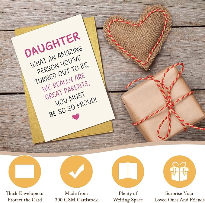 Qiliji Funny Daughter Birthday Card from Parents, Humorous Birthday Card for Adult Daughter, Daughters Bday Cards Gifts from Mom and Dad, We Are Great Parents You Must Be So Proud