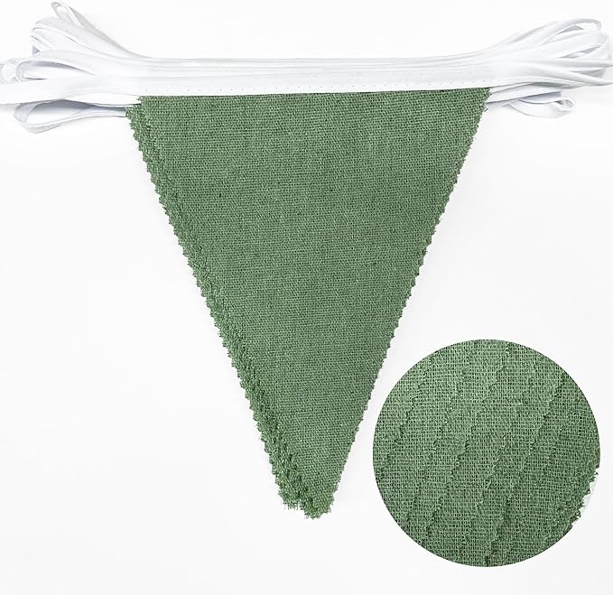 46Ft Sage Green Party Decorations Sage Green Burlap Banner Triangle Pennant Flag Linen Bunting Garland Streamers for Jungle Safari Birthday Wedding Golf Baby Shower Summer Dinosaur Party Decorations
