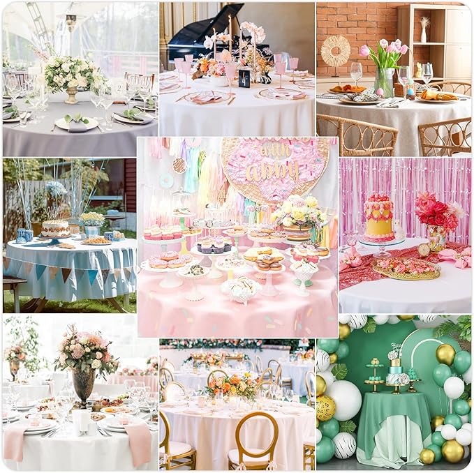 Mulbozy 2 Pcs Yellow Gingham Round Tablecloth, 84 inches Disposable Plastic Yellow and White Checkered Circle Table Covers for Baby Shower Wedding Bridal Shower Birthday Party Decorations