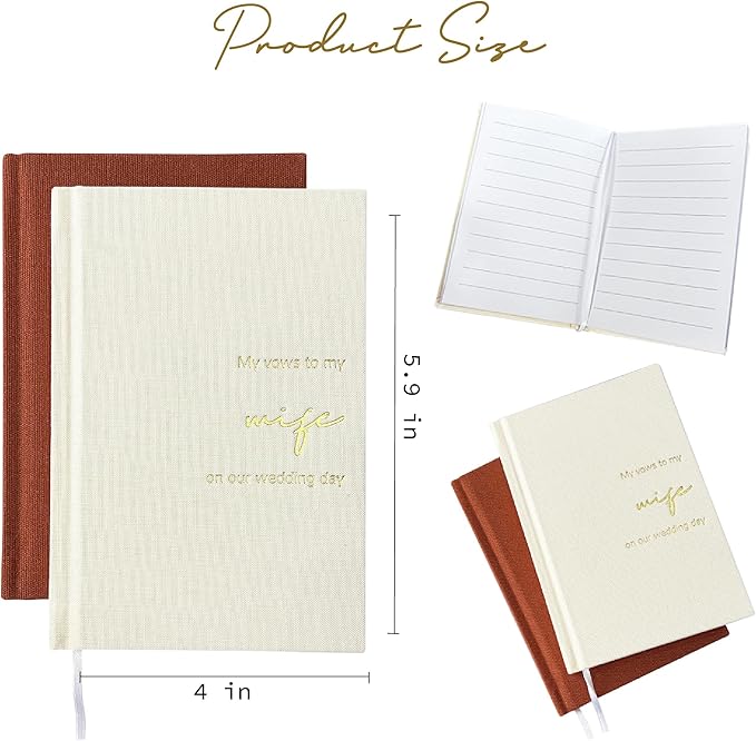 Wedding Vow Books His and Hers-Canvas Linen Foil Embossed, Set of 2 Vow Books Husband and Wife-Wedding Essentials（Terracotta + Milk White）