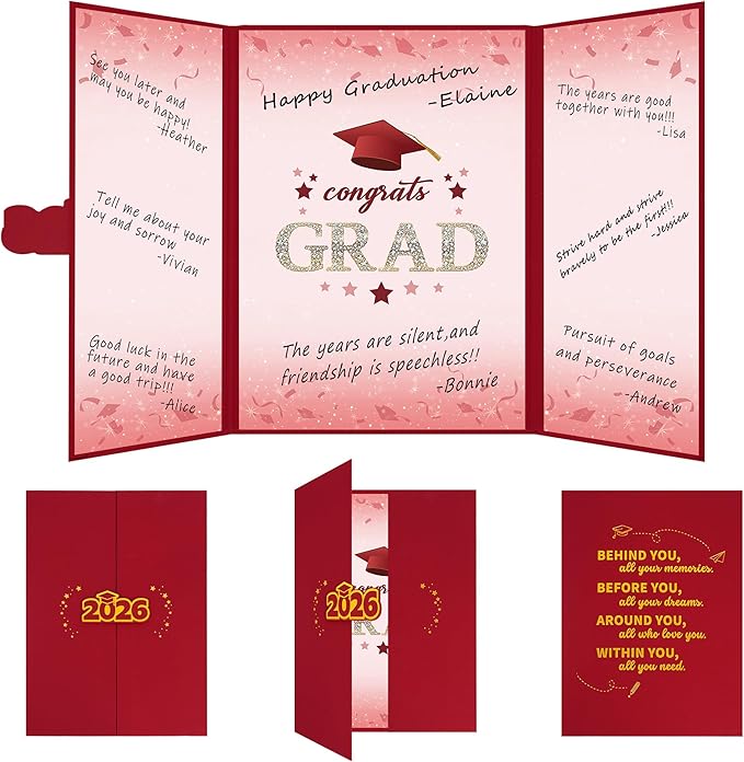 Vlipoeasn 2026 Graduation Guest Book Alternative, Red Gold Class of 2026 Graduation Party Decorations, Graduation Signature Book for 2026 College High School, Unique Graduation Gifts for Friends