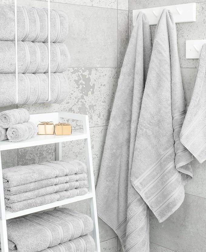 American Soft Linen Luxury 4 Piece Bath Towel Set, 600 GSM 100% Cotton Turkish Bath Towels for Bathroom, 27x54 in Large Bathroom Shower Towels, Silver Grey