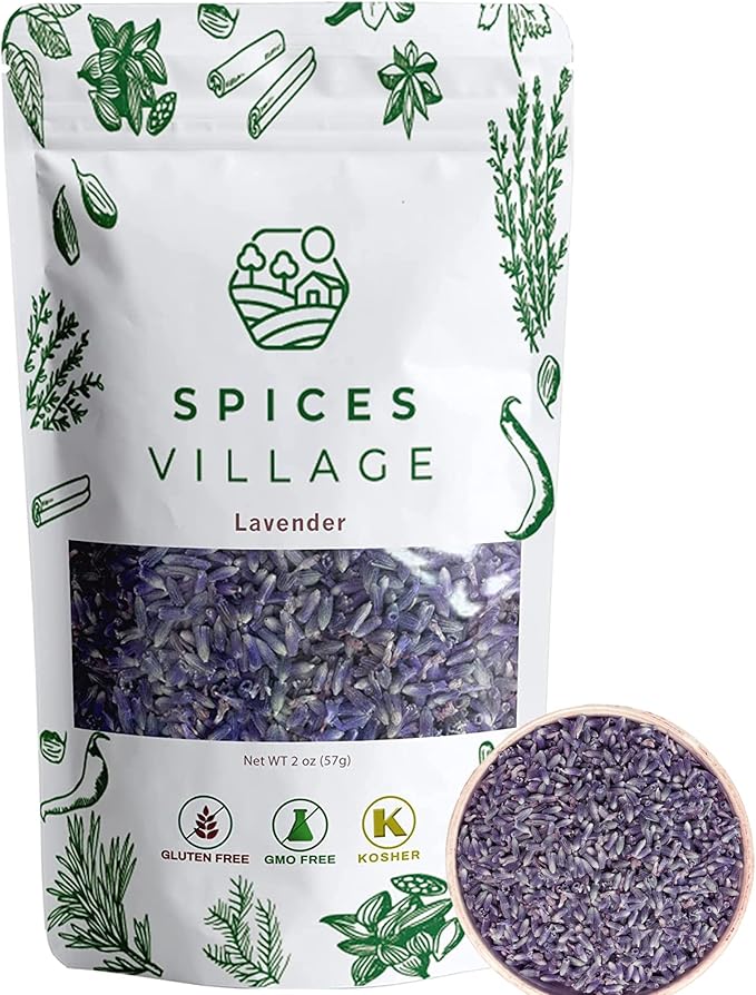 SPICES VILLAGE Lavender, Dried Lavender Buds, 2 oz, Herbal Tea, Potpourri, Wedding Confetti, Pillow - Kosher, Gluten Free, Vegan, Non GMO, Resealable Bulk Bag