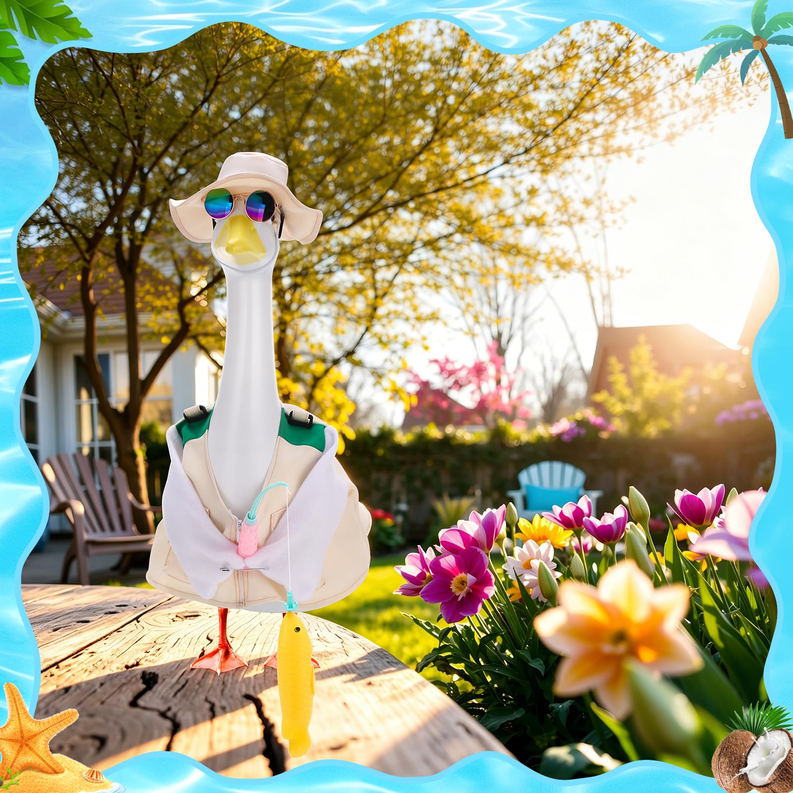 Hoemwarm Fishing Porch Goose Outfits Set Cute Porch Goose Outfits Costume Clothes for 23 Inch Statue Outdoor Garden Yard Patio Camping Fishing Party Decoration