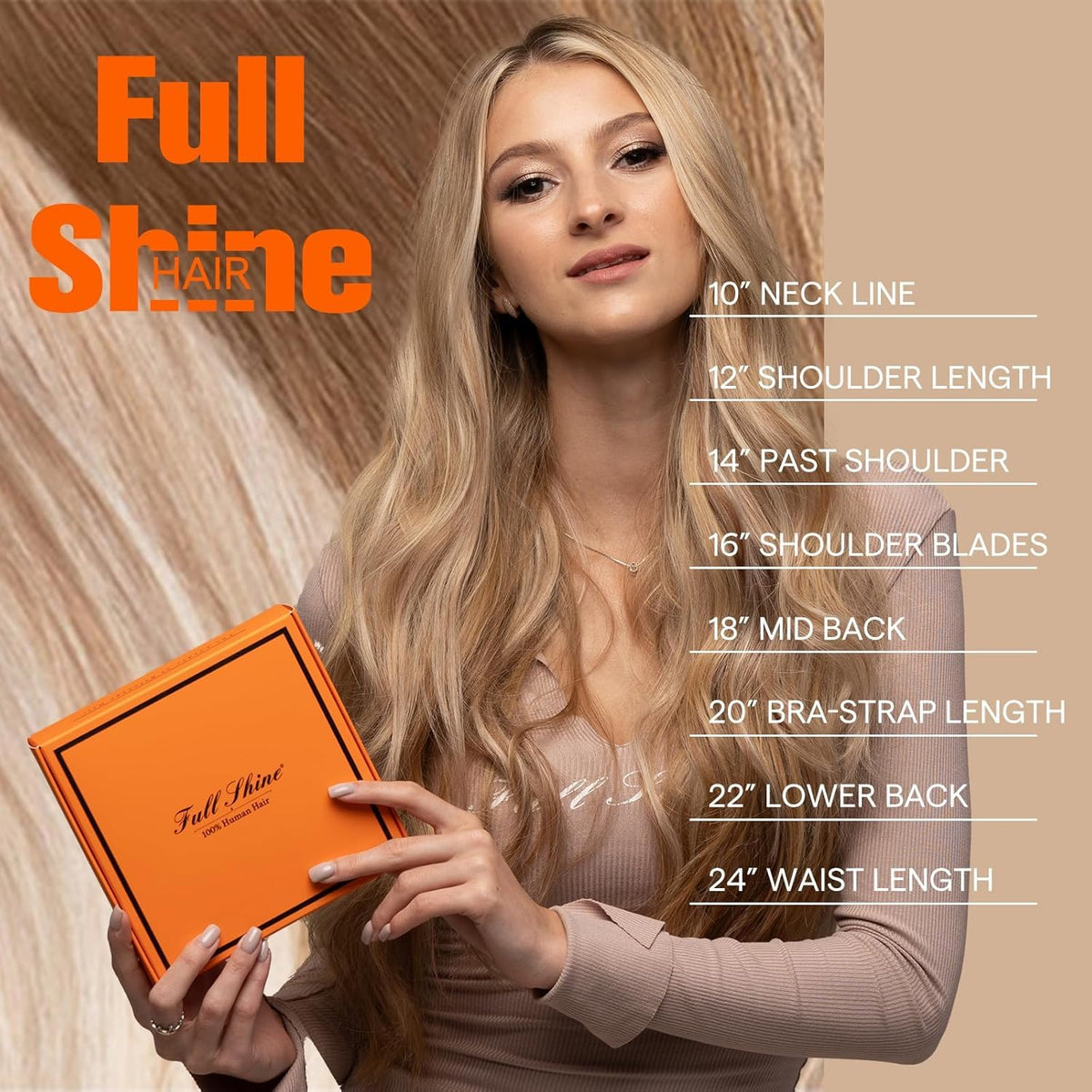 Full Shine Tape In Hair Extensions Human Hair, 18/613 Blonde 18 Inch