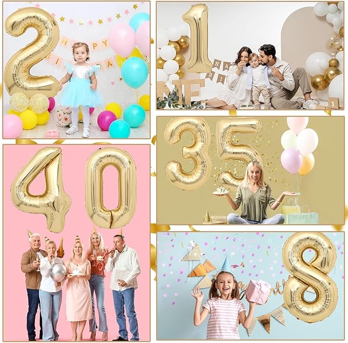 40 inch White Gold Number Balloon Giant Foil Helium Balloons Champagne Gold Number 6 Balloon for 6th Birthday Party Decorations