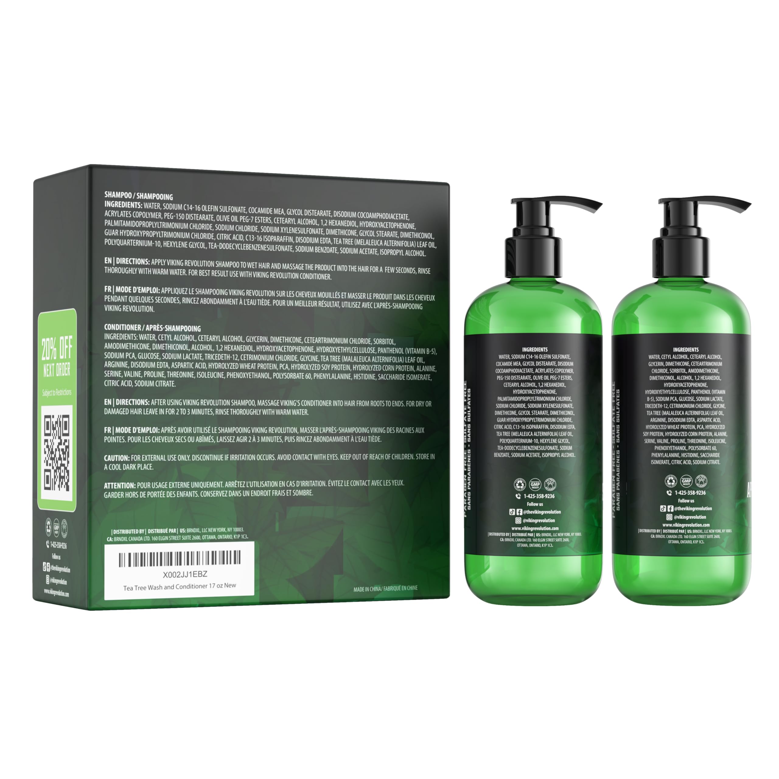 Viking Revolution Tea Tree Shampoo and Conditioner Set - Hydrates, Moisturizes & Soothes Dry and Itchy Scalps - With Natural Tea Tree Oil - 17 oz