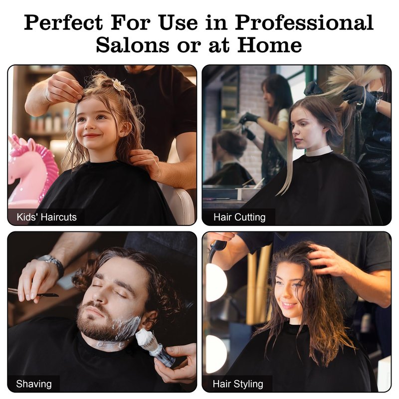 Barber Cape 63"x57" Hair Salon Capes Professional Hair Cutting Cape Black Waterproof Haircut Cape with Adjustable Snaps 5Pack