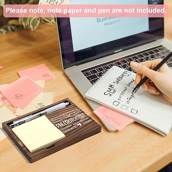 Phlebotomist Appreciation Gifts, Thank You Gift for Phlebotomist, Phlebotomy Office Coworkers Staff Appreciation Gifts, Sticky Note Holder Wooden Notepad & Pen Holder 6.5" x 4.7" - FTA268