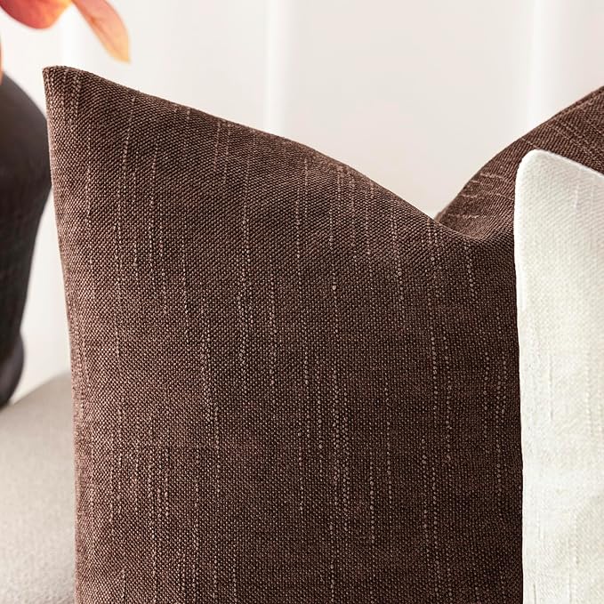 Foindtower Pack of 2 Textured Chenille Throw Decorative Pillow Covers Square Accent Solid Cushion Cover Neutral Farmhouse Lumbar Pillow Case for Couch Sofa Bedroom Living Room 12x20 Inch,Red Brown