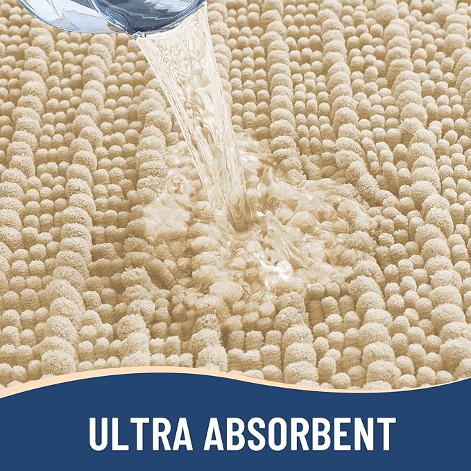 Arotive Luxury Chenille Bathroom Rug Mat, Extra Soft Thick Absorbent Shaggy Bath Rugs, Non-Slip Machine Wash Dry, Plush Bath Mats for Bathroom, Shower and Tub, 36x24, Cream Beige