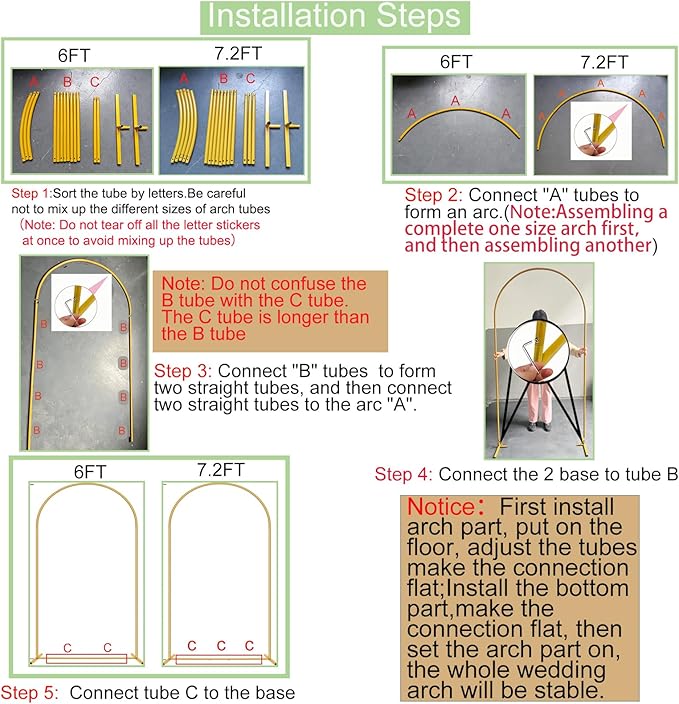 Metal Arch Backdrop Stand 7.2FT+6FT Wedding Arch Backdrop Stand Set of 2 Gold Arch Backdrop Stand for Valentines Day Party Wedding Ceremony Baby Shower Birthday Floral Balloon Decration