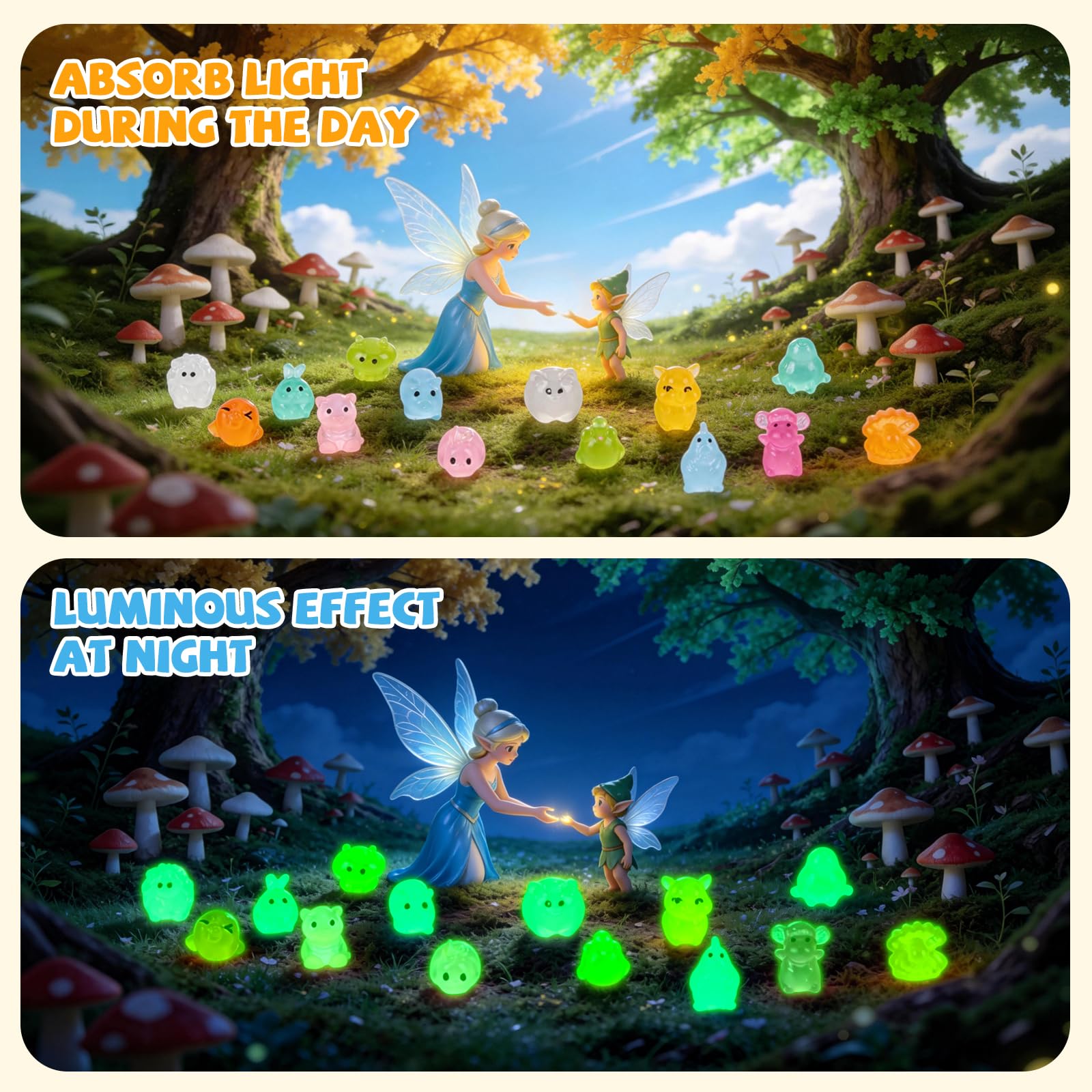 TfruKiet 270 pcs Mini Glow in The Dark Animal Resin Models, Resin Animals Mystery Bags, Individually Wrapped Blind Bags Tiny Animal Figurines, Collectible Mini Animals for Fairy Garden, DIY Crafts
