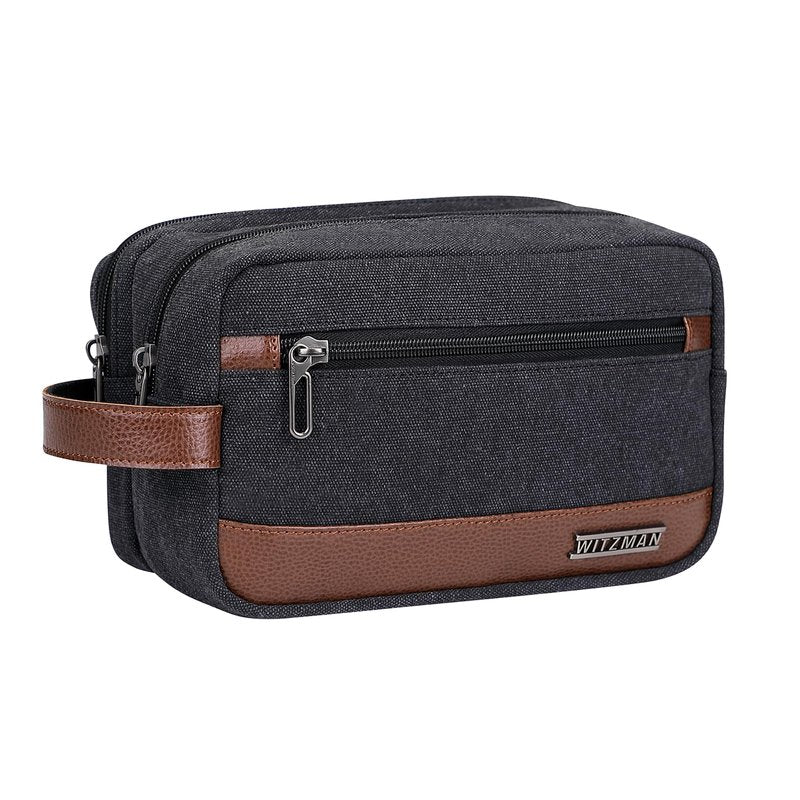 WITZMAN Canvas Toiletry Bag for Men Hanging Dopp Kit Organizer Water-resistant Travel Toiletries bag Men Bathroom Bag with Wet Pocket(A8001 Classics Black)