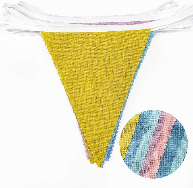 46Ft Pastel Party Decorations Macaron Burlap Banner Triangle Pennant Flag Macaron Linen Bunting Garland Streamers for Vintage Pastel Birthday Wedding Baby Shower Easter Spring Party Decorations