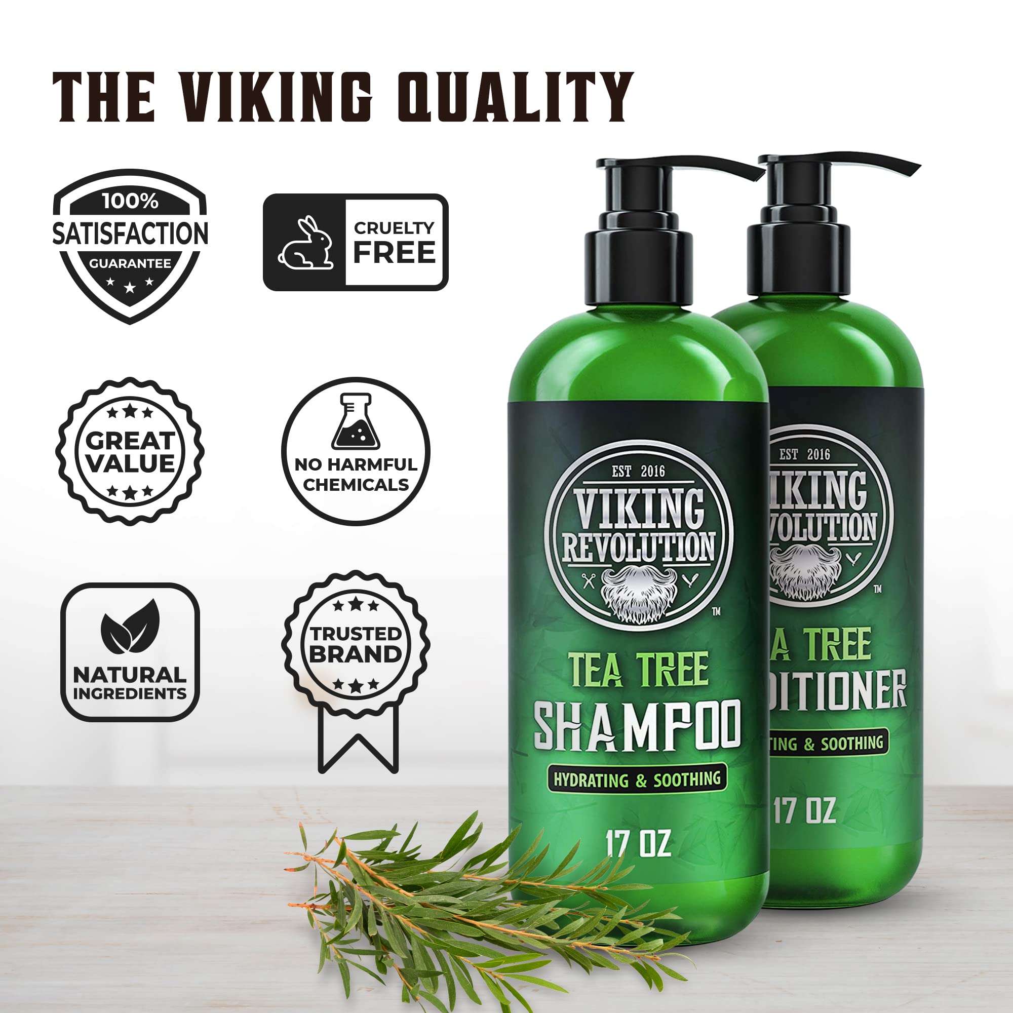 Viking Revolution Tea Tree Shampoo and Conditioner Set - Hydrates, Moisturizes & Soothes Dry and Itchy Scalps - With Natural Tea Tree Oil - 17 oz