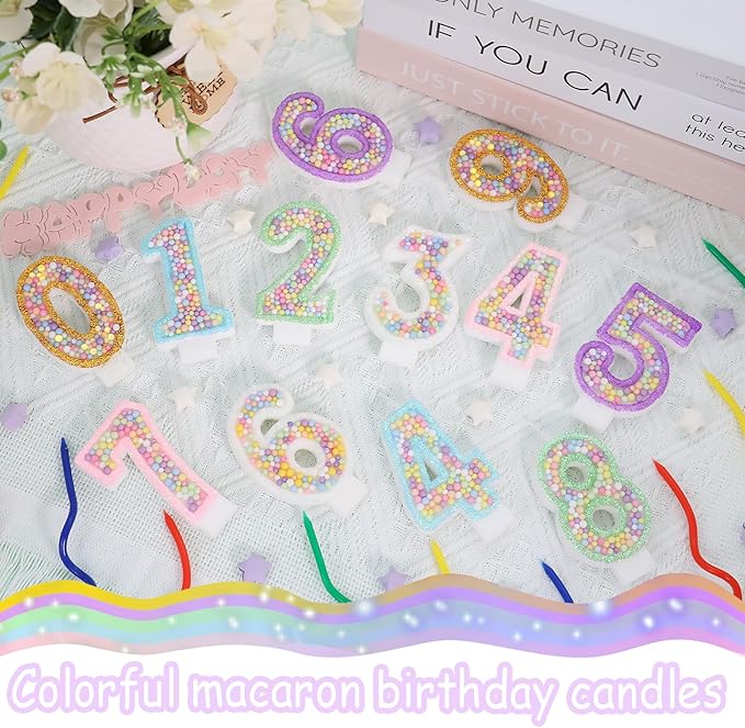 Birthday Candles - Number 9 Candle, Colorful Macaron Candles for Boys/Girls, Blue Cake Decorations, Blue Birthday Decorations, Cartoon Theme Party Supplies