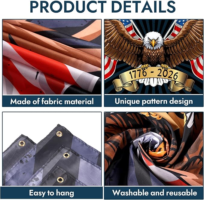4th of July Independence Day Decorations - Patriotic Decorations Banner American 1776-2026 Anniversary Eagle Background Party Decorations Indoor Outdoor Supplies