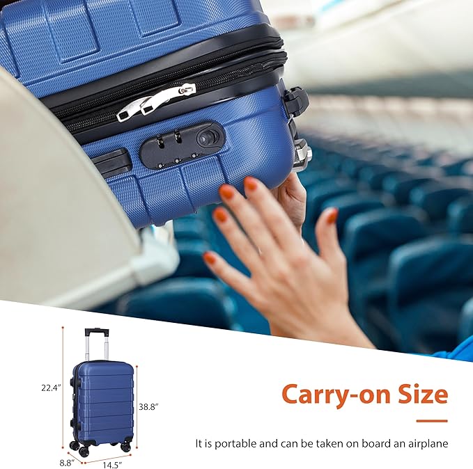 LEMY 21" Durable Hardside Carry On Luggage Scratch and Water Resistant Expandable Suitcase with 4 Double Spinner Wheels,TSA Lock for Family Vacation Travel