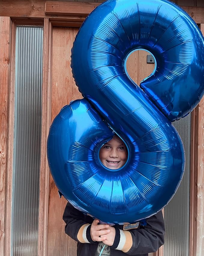 Metallic Blue Number 8 Balloon 40 Inch, 8 Balloon Number, 8th Birthday Decorations, Navy Blue Party Supplies for Boys Girls
