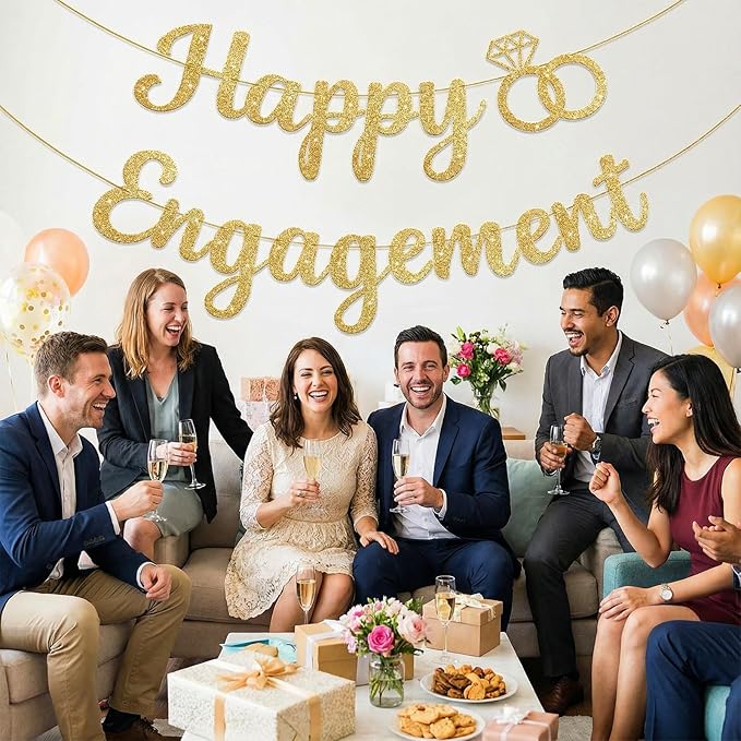 Happy Engagement Banner, Engagement Party Decorations, Engaged Banner Sign for proposal Wedding Decor Bridal Shower Bachelorette Party Decorations