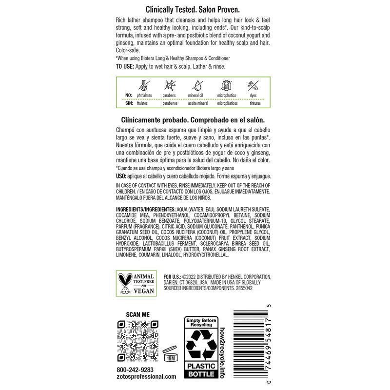 Biotera Strengthening Shampoo for Long, Growing Hair - Strengthens & Reduces Breakage with Coconut & Pomegranate Oil, Enhances Shine & Softness, Color-Safe, Vegan, 32 Fl Oz
