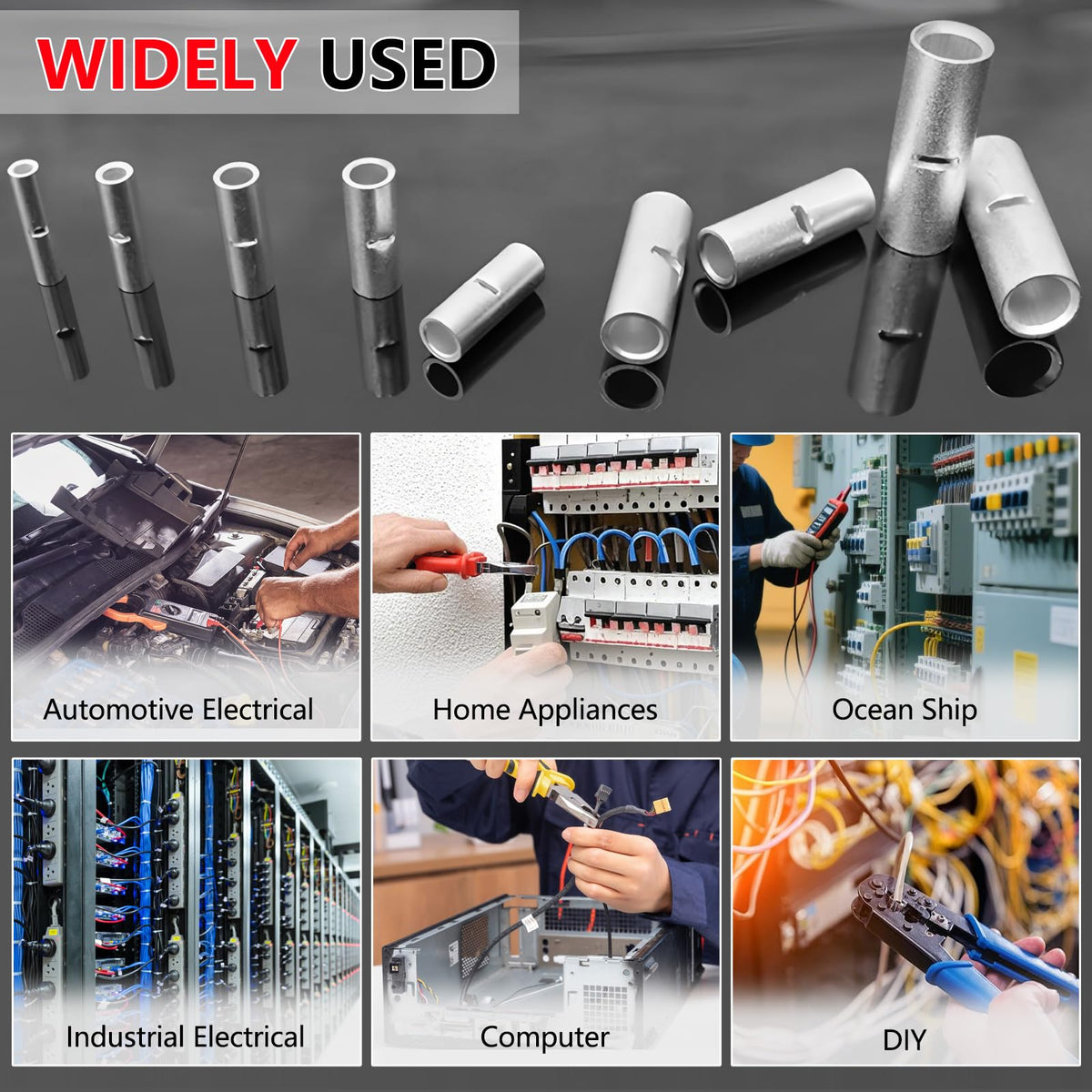 BAALA 520 PCS Non Insulated Butt Connectors Kit,26-8 Gauge Butt Splice Connector Uninsulated Wire Splice Connectors, Tinned Copper Marine Grade Seamless Barrel Crimping Butt Terminals